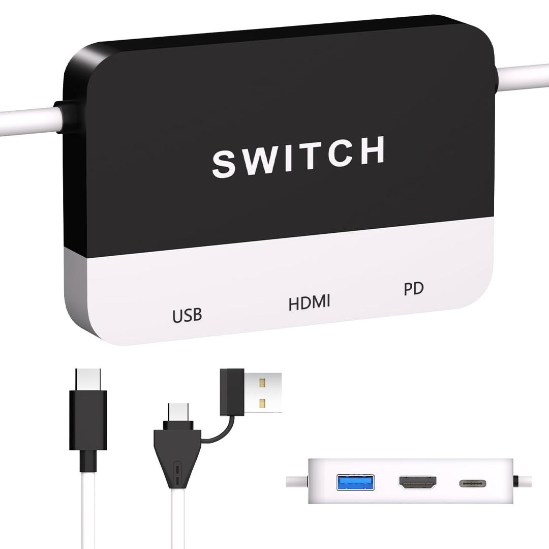2 in 1 Switch TV Docking Station and Switch PC Capture Card for Nintendo Switch, 1080P 60FPS, Recommended Uses for Switch/PC/Mac/iPad/Steam/OBS (Black and white)