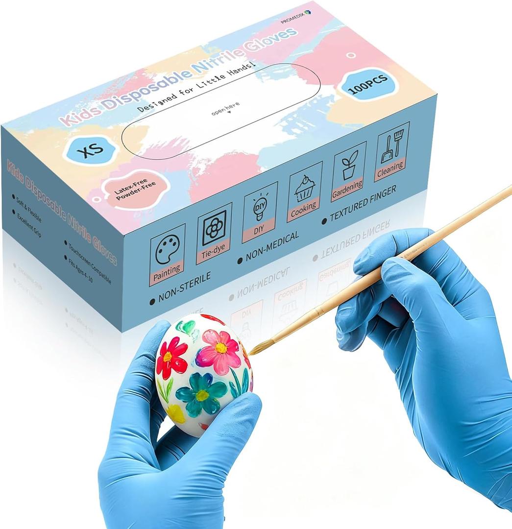 PROMEDIX P Kids Gloves Disposable for 6-10 Years,100PCS Nitrile Gloves for Crafting,Cooking,Gardening,Latex-Free,Powder-Free (Blue)