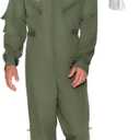 Spooktacular Creations Halloween Flight Suit Men, Fighter Pilot Costume Men for Adult Halloween Dress Up Party Cosplay, Role-Playing Cosplay Party (Large)