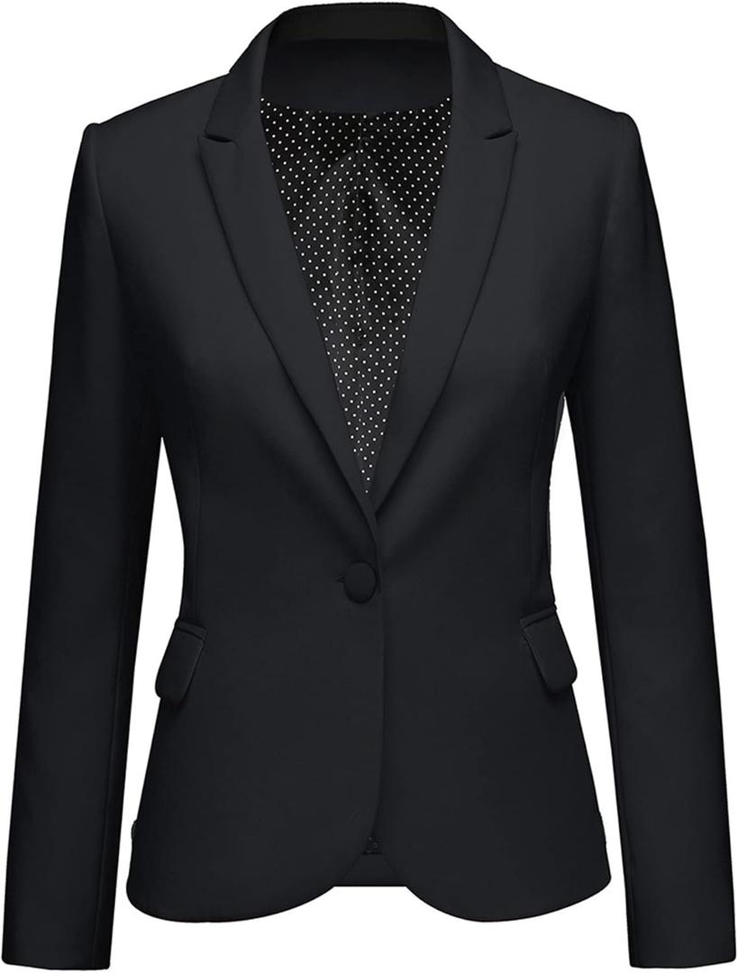 LookbookStore Womens Notched Lapel Pockets Button Work Office Blazer Jacket Suit (Medium, Black)