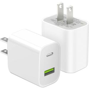 2 Pack USB C Charger Block, Dual Port Type C Wall Charger Fast Charging 20W Power Adapter Cube for iPhone 14/14 Pro/14 Pro Max/14 Plus/13/12/11, XS/XR/X, iPad, Samsung, More (White)