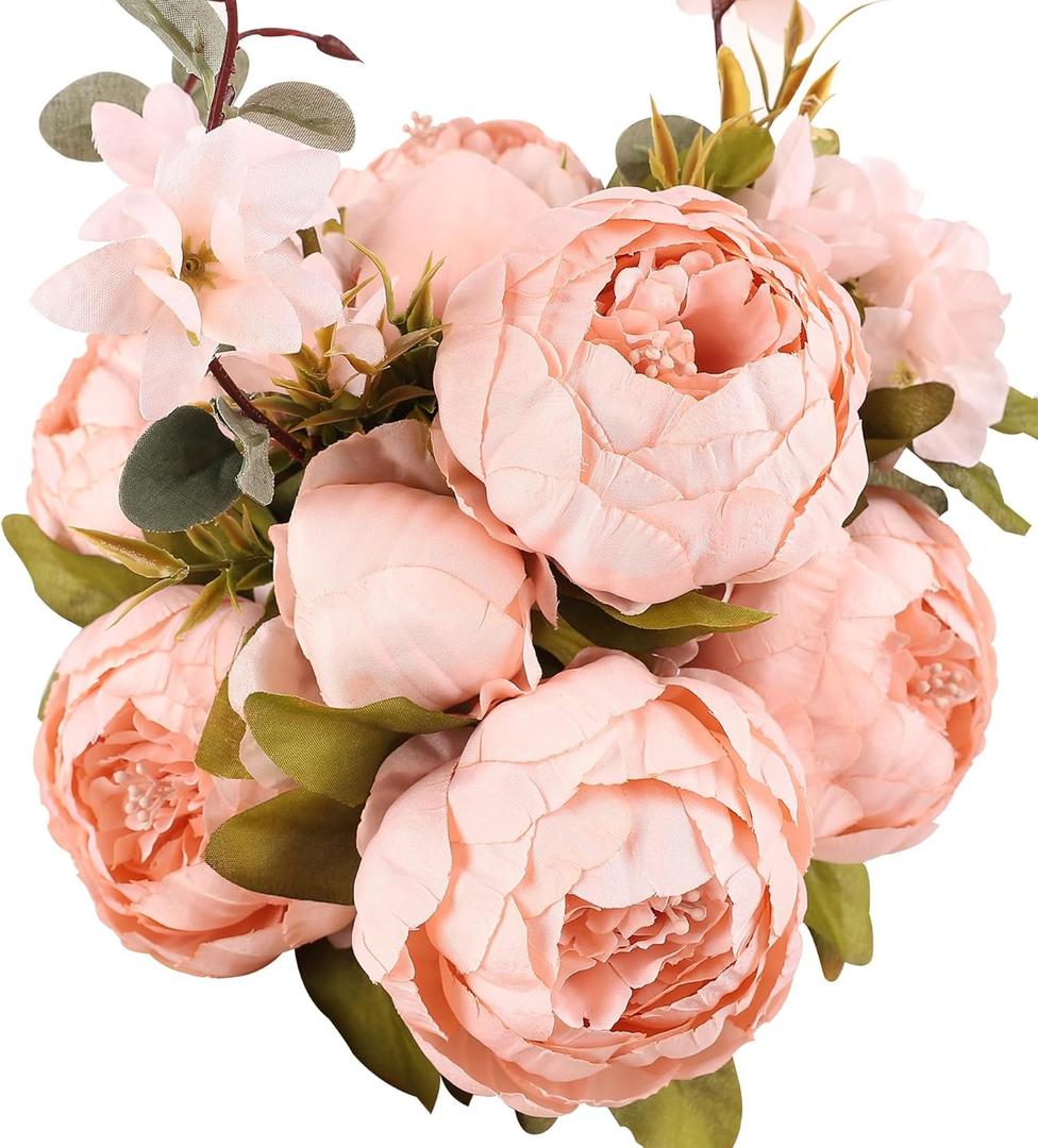 Duovlo Artificial Peony Silk Flowers Fake Flowers Vintage Wedding Home Decoration,Pack of 1 (New Pink) (20.87*3.5)
