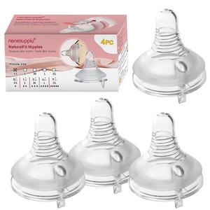 Nenesupply 4pc NaturalFit Baby Bottle Nipples Level 1 Flow 1 Size XS for 0 Month+ New Born Babies. New Born Flow Wide Neck Anti Colic Vented Valve Work with Nenesupply Bottles Lansinoh Spectra Bottles