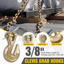 3/8" Clevis Grab Hooks (4 Pack) Heavy Duty Chain Hook for 3/8 Inch Grade 70 Chain Forged Alloy Steel- for Trailer Truck Transport - Yellow Chromate Finish - 7,500 lbs