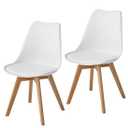 OLIXIS Dining Chairs Set of 2, Mid Century Modern Accent Chairs with Curved Backrest and Wood Legs, PU Leather Upholstered Kitchen Side Chair for Living Room, Bedroom, Outdoor Patio, White, 2 PC