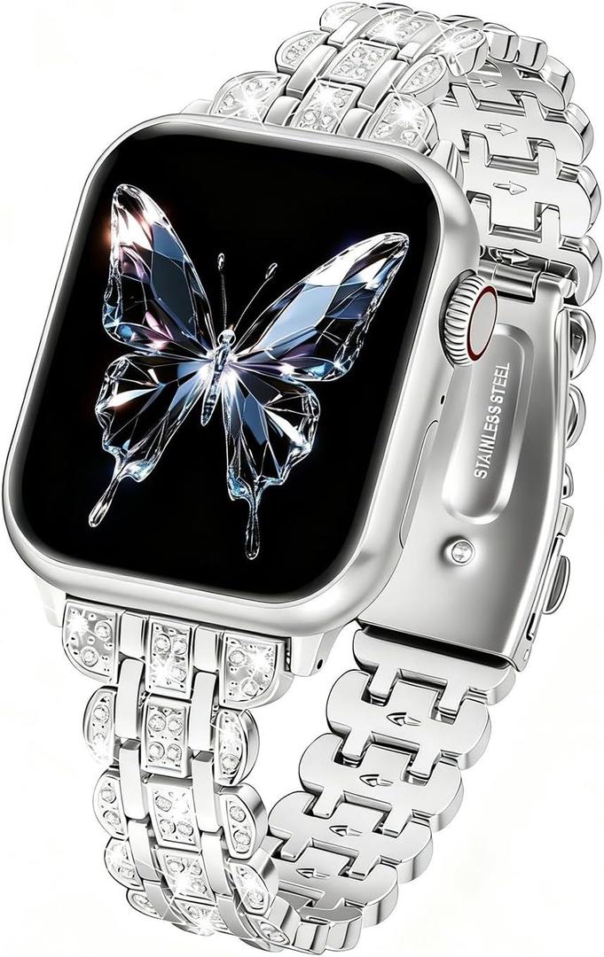 Gold Bling Diamond Band Compatible with Apple Watch Bands for Women 38mm 40mm 41 mm 42mm 44mm 45mm 46mm 49mm for iWatch Series 11/10/9/8/7/6/5/4 SE/Ultra 3/2/1, Dressy Jewelry Gold Wristband Strap Shiny Bracelet