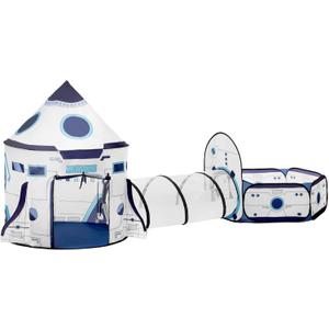3PC Kids Play Tent with Tunnel and Ball Pit, Pop up Play Tents for Toddlers, Rocket Ship Playhouse for Indoor & Outdoor Use, Boys Spaceship Tent Set with Carry Bag, Ideal Gifts for Kids