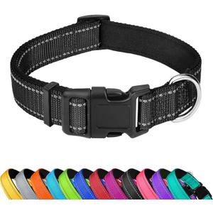 Reflective Dog Collar, Adjustable Soft Neoprene Padded Nylon Pet Collars with Buckle for Small Dogs, Black,S