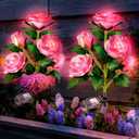 Anordsem Solar Garden Lights Outdoor: 10 Waterproof Fabric Roses 2 Pack - Pink LED Flower Decorations for Yard Patio Path Cemetery Grave - Mother's Day Gifts for Her Women Mom Wife