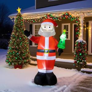8FT Inflatable Santa Claus Outdoor Christmas Decoration - Blow Up Santa Claus with Built-in LED Lights for Garden Lawn (red, green, white)