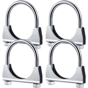 4 Pcs 2-1/2" Exhaust Clamp Heavy Duty U-bolt Exhaust Clamp - Saddle Design Muffler Pipe Connector, Tip Hook Clip, Galvanized Iron, Fits 2.5" Od Pipes