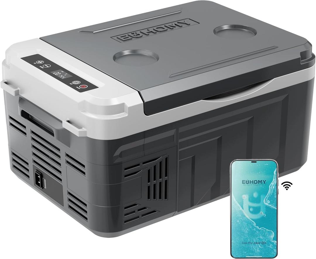 EUHOMY 12 Volt Refrigerator, 12 Quart (10L) Compressor Electric Cooler APP Control, Car Fridge 12/24V DC & 120-240V AC, Car Refrigerator -4~68, Portable Freezer for RV, Travel, Camping (11QT)