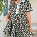 Wenrine Womens Floral Mini Dress Casual Short Sleeve Collared Button Down Summer Beach Vacation Dresses Brown (Brown)