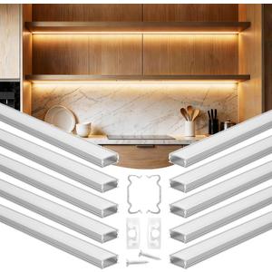 VEVOR 10-Pack 6.6 ft/2M U Shape LED Aluminum Channel with Milky Cover End Caps and Mounting Clips Aluminum Profile for LED Strip Light Installations Easy Installation for Under Cabinet Counter