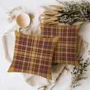 Fall Plaid Pillow Covers 18x18 Set of 2 Orange Brown Check Tartan Gingham Autumn Plaid Themed Decorative Throw Pillows Outdoor Pillowcases Square Farmhouse Cushion Thanksgving Home Decor
