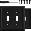 Matte Black Decorative Double Toggle Light Switch Covers Wall Plate, Natural Material Switch Plate Covers - Modern Style (2 Gang Toggle 2 Pack)