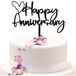 BEISHIDA Happy Aniversary Cake Topper Black Cake Decoration Company Anniversary Party Decoration for Wedding Anniversary Party for Men Women Cake Decorations Supplies