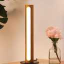 EDISHINE LED Table Lamp, Small Bedside Lamp with 3 Color Temperature & Stepless Dimmable, Memory Function, One-Step Installation, Touch Control Wooden Nightstand Lamp for Living Room, Bedroom (Cylindrical, Dark)