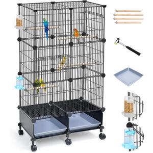 Upgraded Encrypted 46-Inch Bird Cage, with Wooden Perches, Metal Parakeet Cage with Slide-Out Tray, Water Bottle&Feeder, Bird Cages for Parrot,Parakeets,Cockatiel,Lovebird,Small Mid-Sized Birds