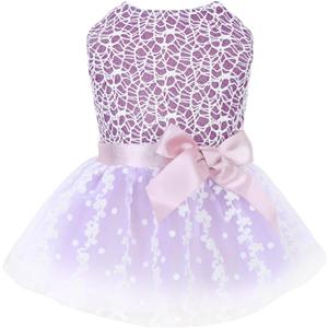 CuteBone Dog Birthday Dress Girl Puppy Skirt Tutu Cat Wedding Outfit Pet Party Clothes for Small Dogs Costume DD14XS (Purple embroidered dress)