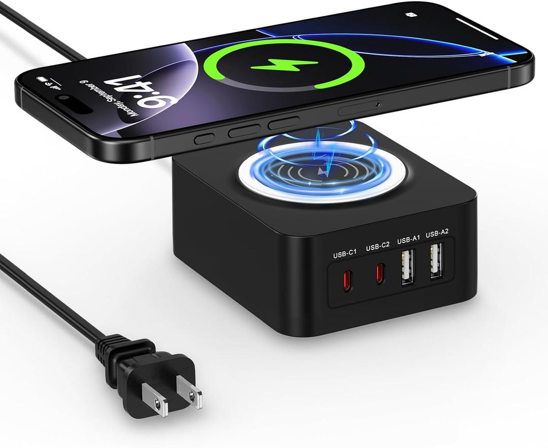 60W USB Charging Station Block with 15W Wireless Charger for Samsung Galaxy S25 Ultra Plus Z Flip7 Fold7 S24 S23 S22 S21,Multi Port Travel Type C Wall Charger Adapter Plug for iPhone 16 15,Pixel 10 9a