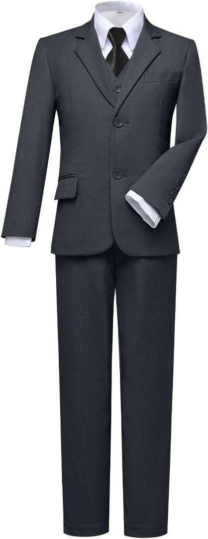 Visaccy Boys Suits Slim Fit Dress Clothes Ring Bearer Outfit (14 Years, Dark Gray)
