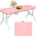 Portable 6Ft Plastic Folding Table, Heavy Duty 6ft Fold-in-Half Table with Carrying Handle, 6' Folding Utility Foldable Table for Picnic Party Camping Kitchen, Indoor/Outdoor (White)