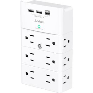Multi Plug Outlet - Addtam Surge Protector Wall Mount with 12 Outlet Extender- 3 Sides and 3 USB Ports (1 USB-C), Outlet Splitter Power Strip for Home, Office, Hotel, White (1C2A No PD)