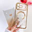 Bonoma Magnetic Glitter for iPhone 17 Pro [Compatible with MagSafe], Luxury Love Heart Pattern Plating Bling Case,Camera Protection Sparkly Slim Soft Back Cover for Women Girls,Gold
