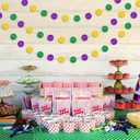 2 x 8 Strings Mardi Gras Hanging Garlands Glitter Green Purple Gold Circle Dots Garland Fat Tuesday Masquerade Paper Banner Hanging Ornaments for Backdrop Carnival Party Decorations - Single Sided