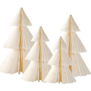 4pcs White Christmas Honeycomb Paper Trees 3D Xmas Trees Table Centerpiece Winter Ornaments for Home Mantel Decor Holiday Party Home Decoration (White)