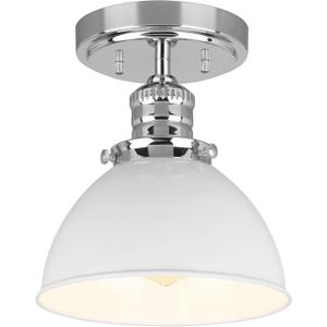 Design House Savannah Rustic Farmhouse Ceiling Light, Semi-Flush Mount, Dimmable, Polished Chrome, White Metal Shade, 8 in x 8 in x 9 in, 588319-PC