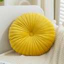 Velvet Round Throw Pillow Pleated Round Pillow Cushion Decoration for Couch Chair Bed Car Yellow