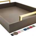 Decorative Coffee Table Tray - Ottoman Tray - Breakfast, Drinks, Liquor Serving Platter - from Farmhouse to Modern - Matte Finish - Champagne Gold Handles - Mocha