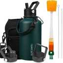 Insulated Water Bottle 64oz,Triple Wall Vacuum Stainless Steel(Dishwasher Safe),Leak Proof & Non-BPA,Flask Jug with Paracord Handle & Straw Spout Lids Sports Green