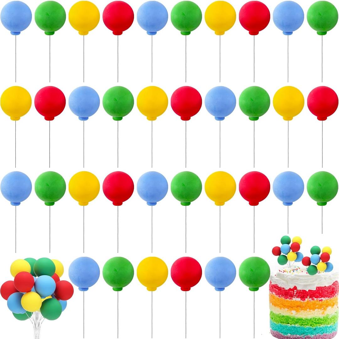 Sieral 40 Pcs Mini Balloon Cake Toppers Colorful Rainbow Topper Round Clay Balls Cupcake Toppers for Birthday Baby Shower Wedding Party Decorations(Classic Color,Clay)