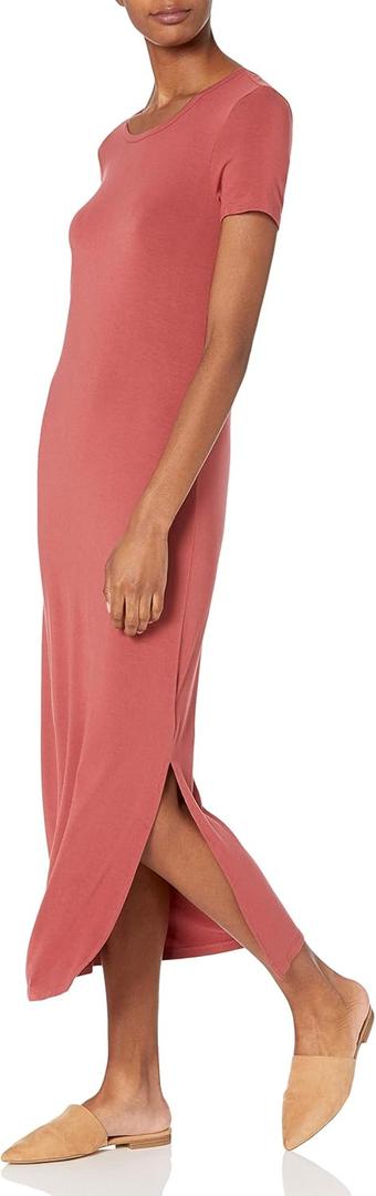 Amazon Essentials Women's Jersey Standard-Fit Short-Sleeve Crewneck Side Slit Maxi Dress (Previously Daily Ritual) (XX-Large, Brick Red)