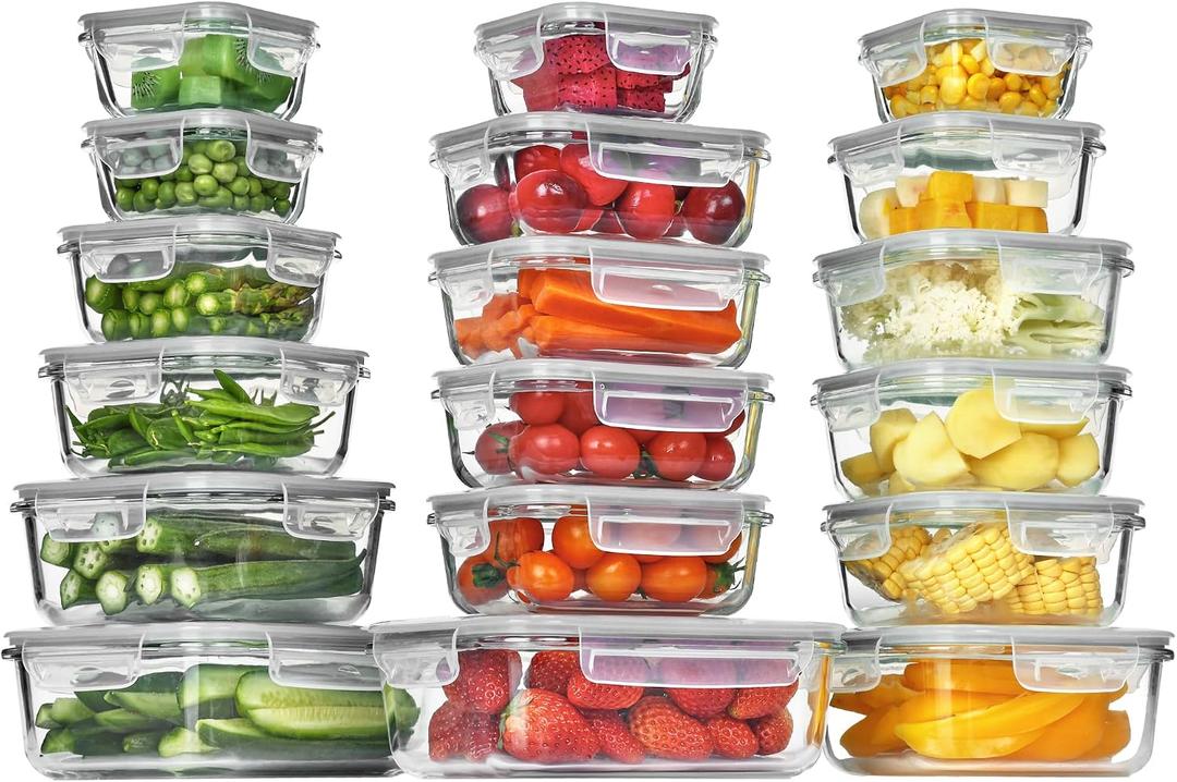 Vtopmart 18Pack Glass Food Storage Containers with Lids, Meal Prep Containers, Airtight Lunch Containers with Leak Proof Locking Lids for Microwave, Oven, Freezer, Dishwasher