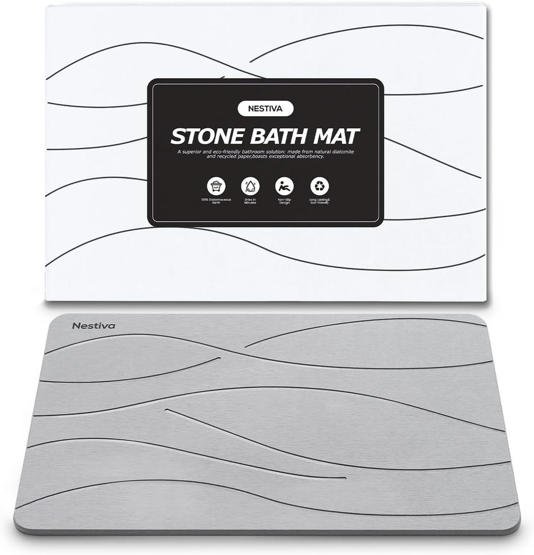 Stone Bath Mat Non-Slip Super Absorbent, Quick Drying, Multi-Purpose Large Bathroom Rugs in Front of Bathtubs and Sinks, Natural Diatomaceous Earth Shower Mat Easy to Clean(15.3x23.6, Grey)