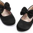 PANDANINJIA Girls Toddler/Little Kid Megan Dress Flats Shoes Pearls Bow Flower Girl Ballet Flat Mary Jane(Black Silk, 13 M US Little Kid)