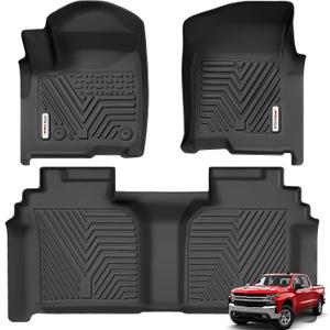 YITAMOTOR Floor Mats for 2019-2026 Chevrolet Silverado/GMC Sierra 1500 & 2020-2026 Chevy Silverado/GMC Sierra 2500HD/3500HD Crew Cab With Underseat Storage Box Bucket Seat, 1st & 2nd Row, Black