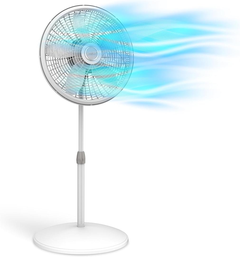 Lasko Oscillating Pedestal Fan, Adjustable Height, 3 Speeds, for Bedroom, Living Room, Home Office and College Dorm Room, 18", White, 1820, 2.3