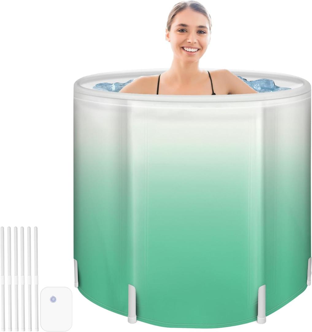 Portable Foldable Bathtub for Adults - Collapsible Travel Tub for Camping, Home & Spa - Space Saving, Durable PVC (Green Gradient)