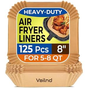 Air Fryer Paper Liners, 125Pcs Parchment Paper, Air Fryer Liners Disposable for Microwave, Non-Stick Air Fryer Liner Square Free of Bleach (8IN)