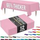 Exquisite 66% Thicker Premium Plastic Table Cloth Rectangle Table Cover 0.5 Mil 12 Pack Pink Table Cloth 54 Inch x 108 Inch Disposable Tablecloth Won't Tear Easily Like Cheap Thin Brands