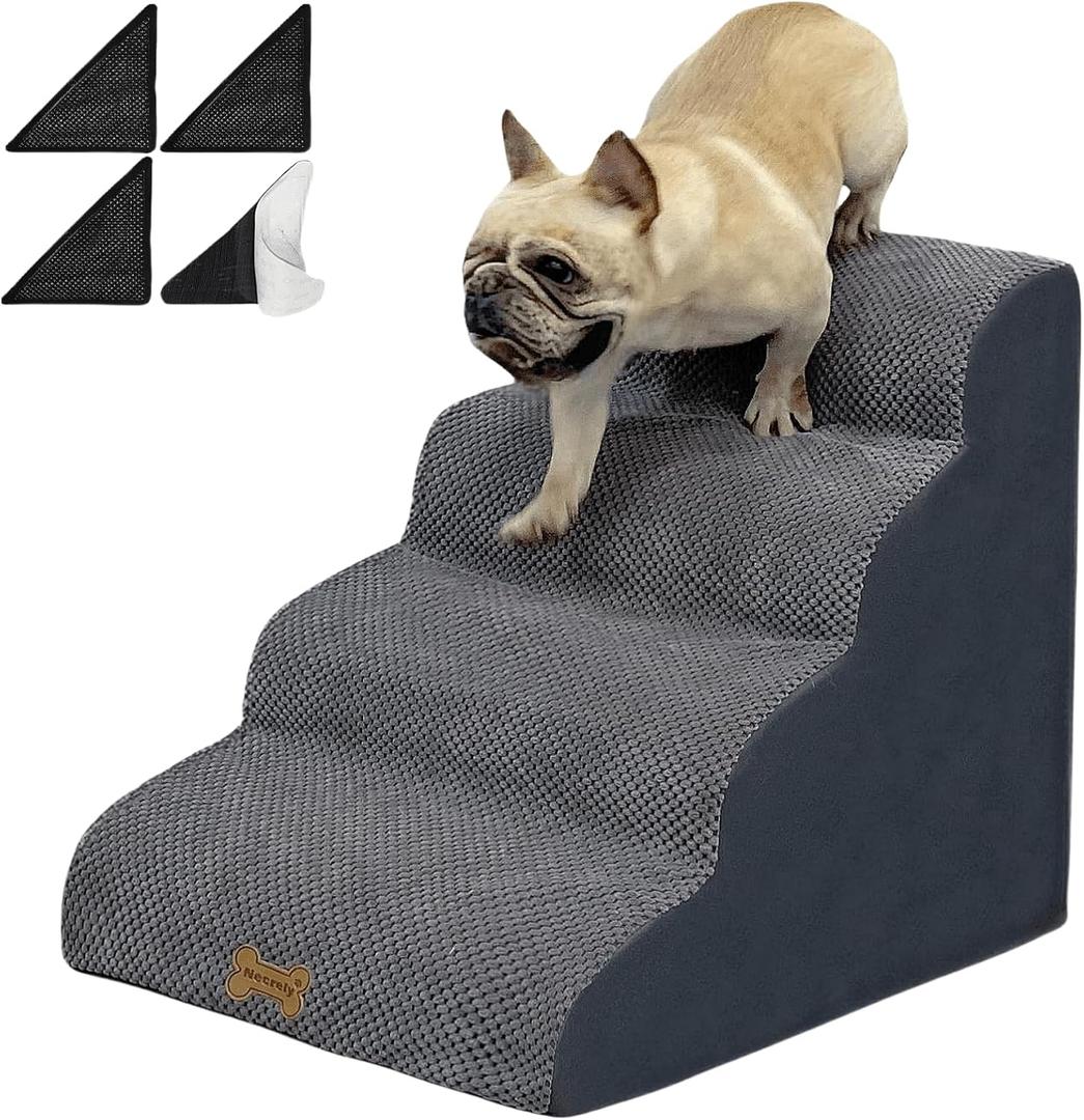 4-Step Dog Stairs for High Beds 18-24 Inch Pet Steps 2 3 4 5 Tier Ladder Non-Slip Sturdy Ramp Small Medium Large Dog Steps to Couch Bed Old Dogs Balanced Pet Stairs for Getting on Bed