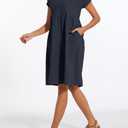 Women's Dress 2024 Casual Summer Cotton Dress with Pockets Short Sleeve Loose Midi Shirt Dress