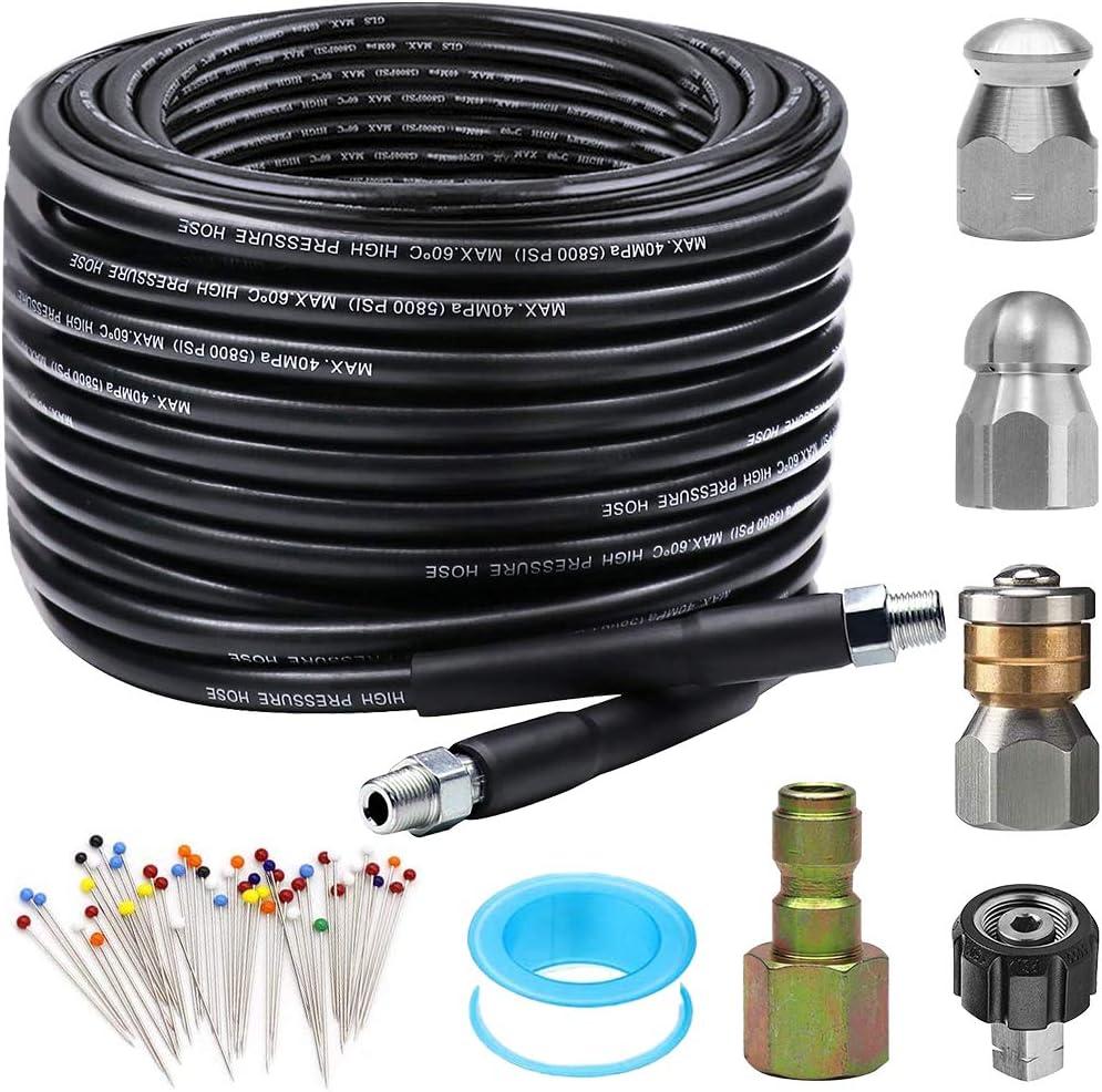 Sewer Jetter Kit, 50FT, 5800PSI, Plastic, 1/4 Inch NPT, 600 Inches, 1 Pack, 50FT