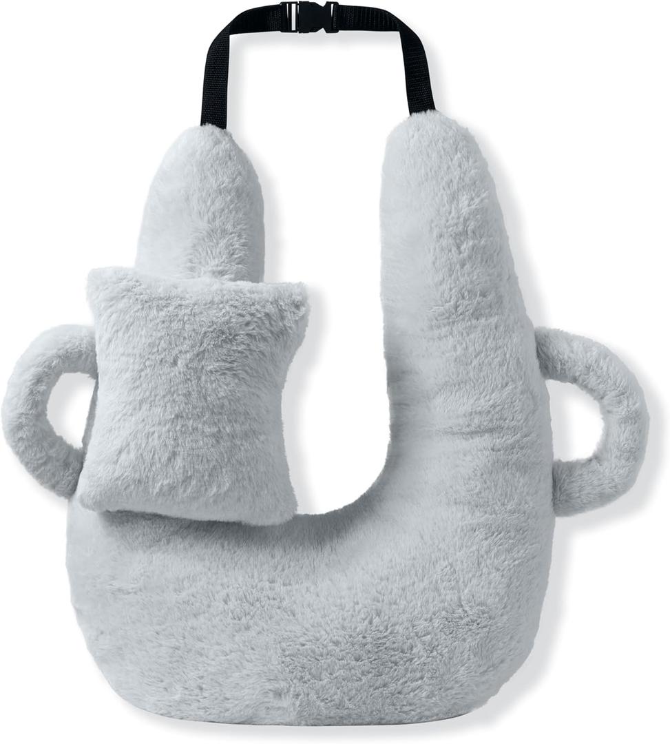 FMuimshouwo Travel Pillow for Adults and Kids Car Travel Pillows of The Back Seat, Long-Distance Travel Sleeper Hold Pillow Double-Handed & Head Support Cushion (Gray) (Grey)