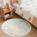 OLANLY Ivory Round Rugs for Bedroom - Machine Washable, 3 ft Circle Area Rugs for Living Room, Soft and Fluffy Shaggy Carpet for Teen Girls and Boys, Nursery Rooms, Dorms, Home Decor Aesthetic